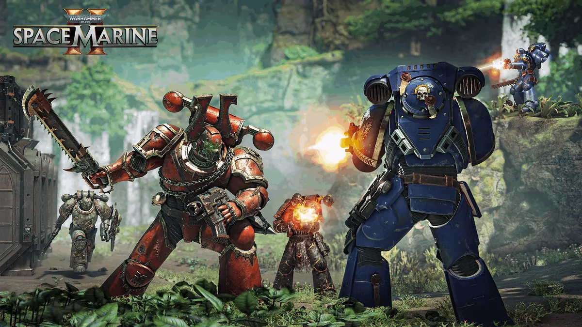 Space Marines fighting Chaos forces in Warhammer 40,000 Space Marine 2