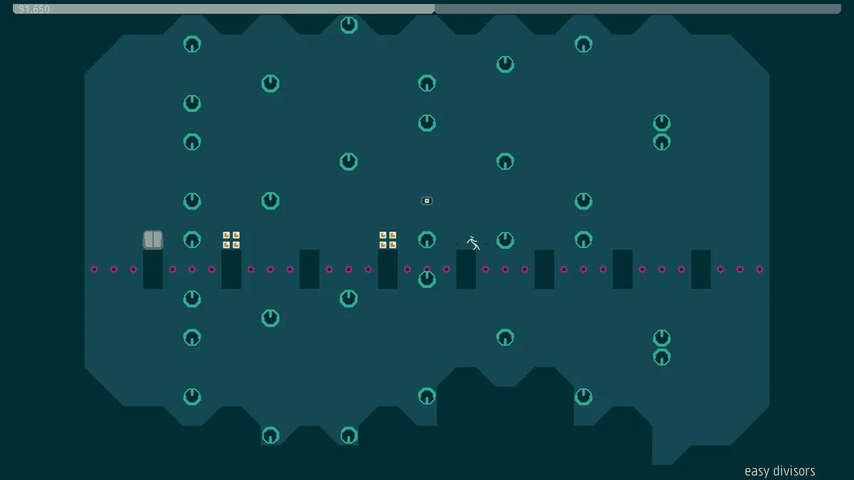 A minimalist teal level filled with hazards in N++