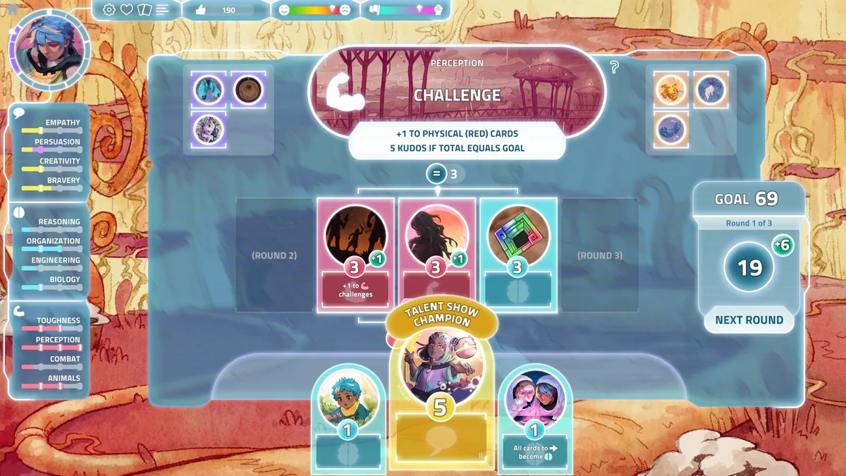 A card challenge using memories and character skills in I Was a Teenage Exocolonist